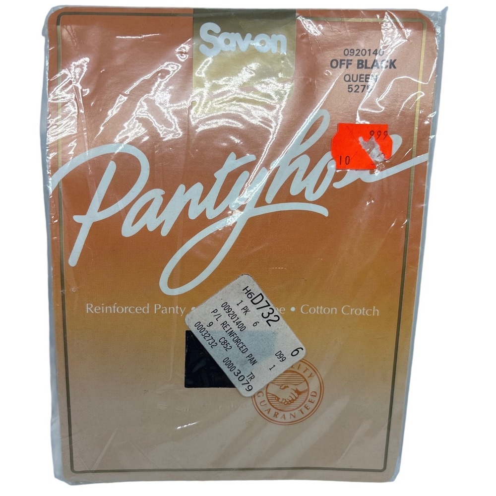 Savon Vintage Pantyhose Off Black Queen Reinforced Panty Cotton Crotch 5275 USA
